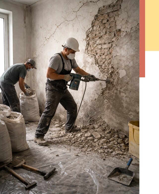 Демонтаж штукатурки со стен в Печоре от 7331 руб/м² — быстро и недорого | ОТДЕЛОЧНИК-Пчр