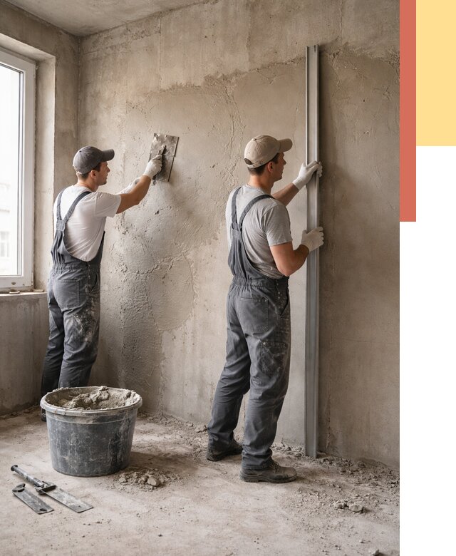 Штукатурка бетонных стен в Печоре от 4582 руб/м² — качественно и быстро | ОТДЕЛОЧНИК-Пчр