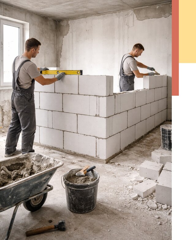 Кладка перегородок из ПГП в Печоре от 2546 руб./м2 — монтаж и возведение под ключ | ОТДЕЛОЧНИК-Пчр