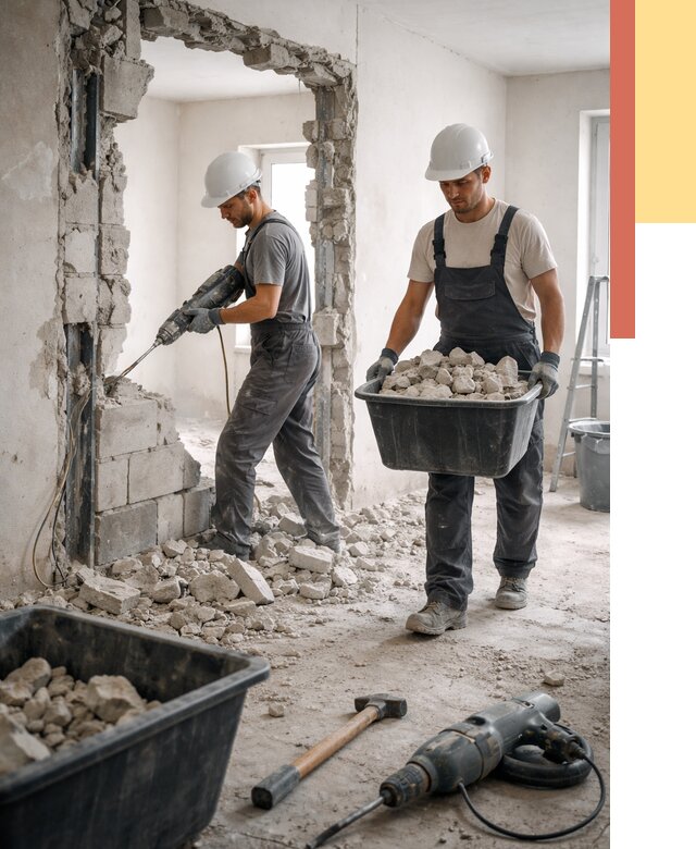 Демонтаж блоковых перегородок в Печоре от 3818 руб. — быстро и недорого | ОТДЕЛОЧНИК-Пчр