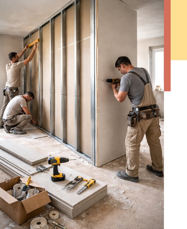 Монтаж однослойной перегородки из гипсокартона в Печоре от 662 руб. | ОТДЕЛОЧНИК-Пчр