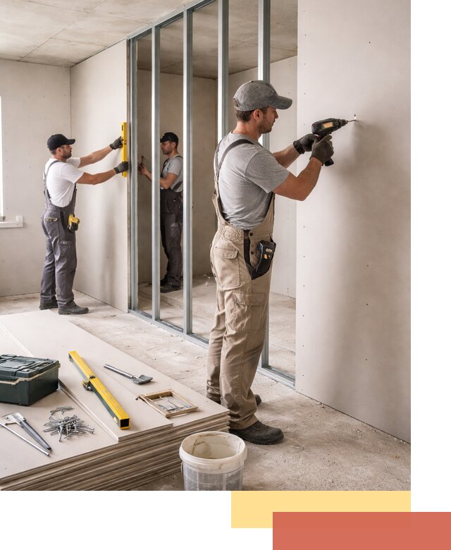 Однослойная перегородка из гипсокартона в Печоре под ключ, монтаж и отделка