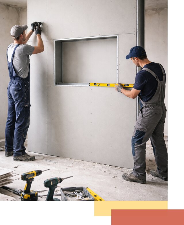 Перегородка из гипсокартона с нишей под декор в Печоре