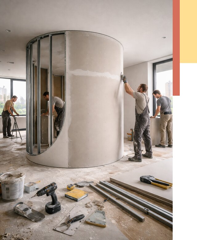 Радиусная перегородка из гипсокартона в Печоре от 2953 руб. под ключ | ОТДЕЛОЧНИК-Пчр