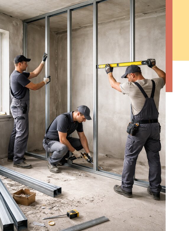 Монтаж каркаса перегородки из профиля в Печоре от 764 руб. | ОТДЕЛОЧНИК-Пчр