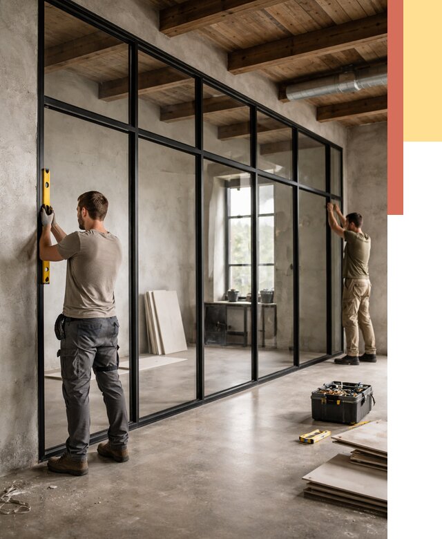 Стеклянные перегородки лофт в Печоре от 10691 руб. под ключ | ОТДЕЛОЧНИК-Пчр