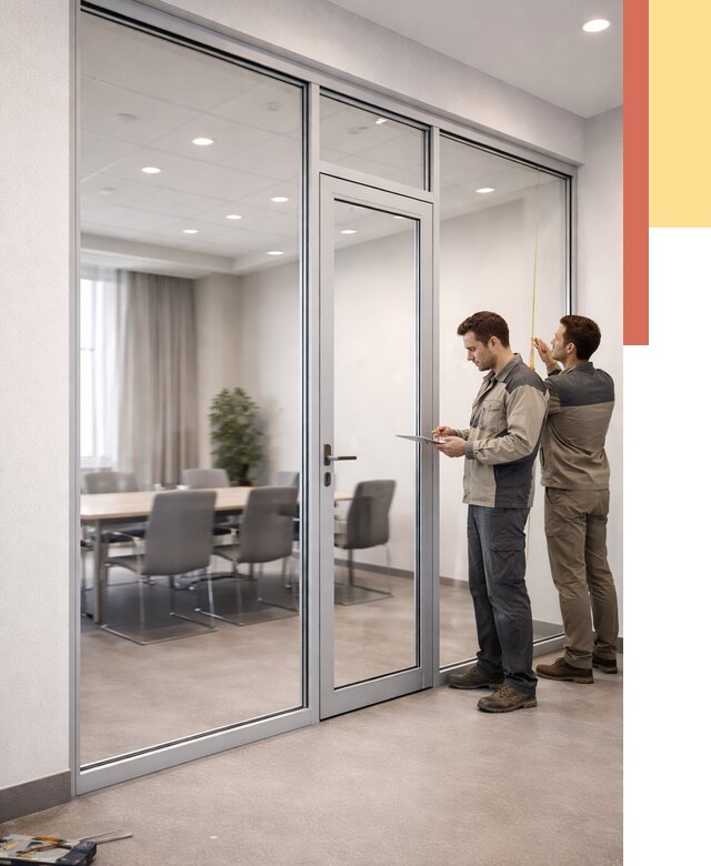 Установка и монтаж алюминиевых перегородок со стеклом в Печоре от 8349 руб. | ОТДЕЛОЧНИК-Пчр