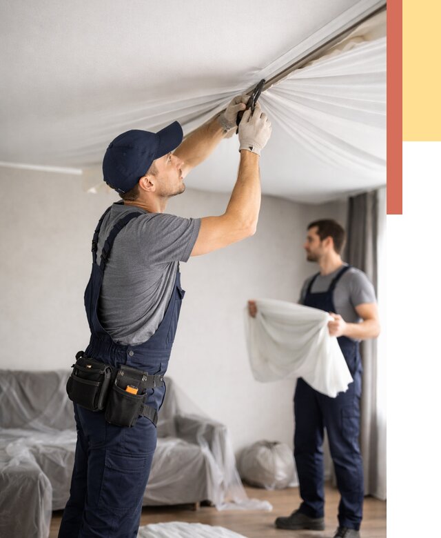 Демонтаж натяжного потолка в Печоре от 4582 руб. — снятие и разбор под ключ | ОТДЕЛОЧНИК-Пчр