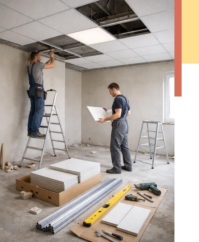 Монтаж потолка армстронг в Печоре от 4582 руб/м2 — быстрая установка под ключ | ОТДЕЛОЧНИК-Пчр