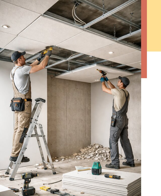 Монтаж акустического потолка в Печоре от 6618 руб/м2 — быстро и недорого | ОТДЕЛОЧНИК-Пчр