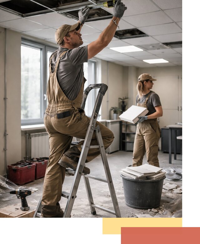 Ремонт потолка Армстронг и замена плит в Печоре