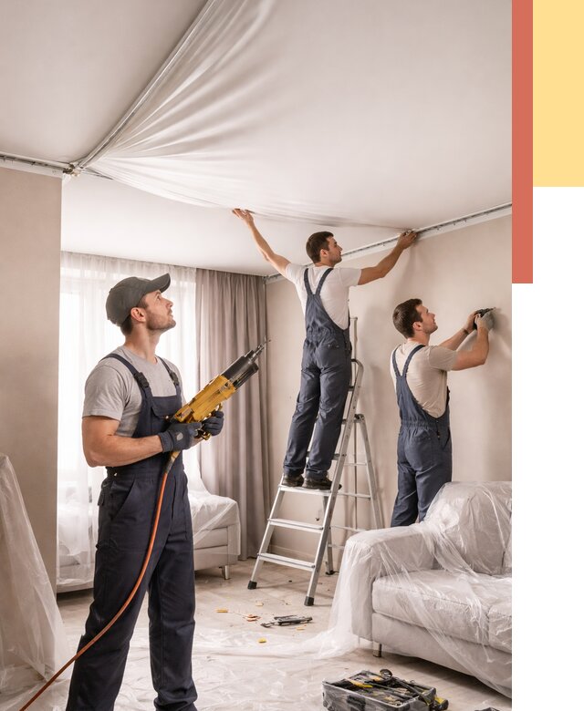 Установка натяжного потолка в Печоре от 4582 руб. | Быстро и недорого — ОТДЕЛОЧНИК-Пчр