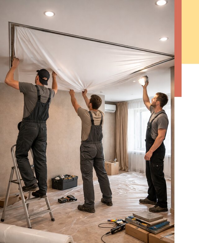 Монтаж ПВХ натяжного потолка в Печоре от 3564 руб. под ключ | ОТДЕЛОЧНИК-Пчр