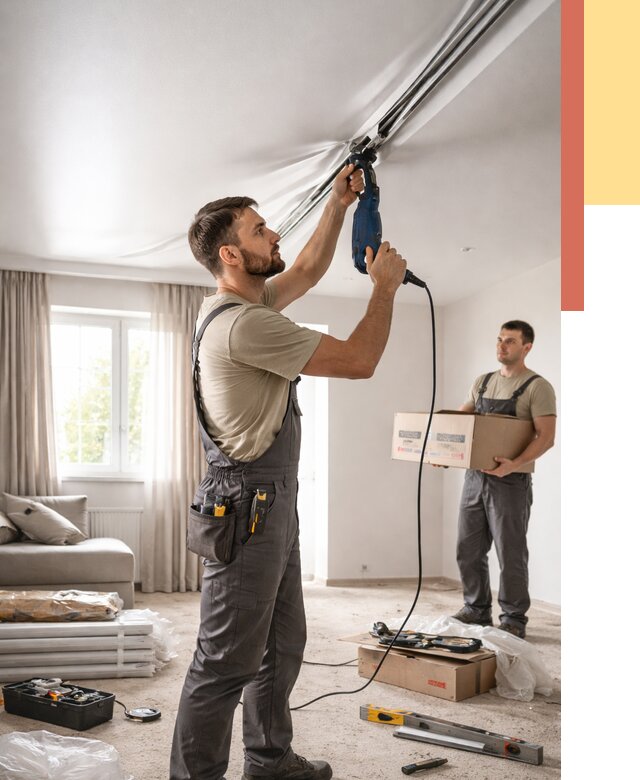 Монтаж сатинового натяжного потолка в Печоре от 3564 руб. | Быстро, недорого — ОТДЕЛОЧНИК-Пчр