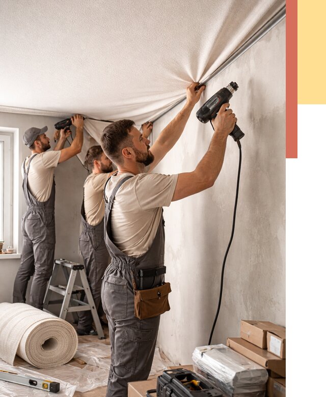 Монтаж фактурного натяжного потолка в Печоре от 764 руб. — ОТДЕЛОЧНИК-Пчр