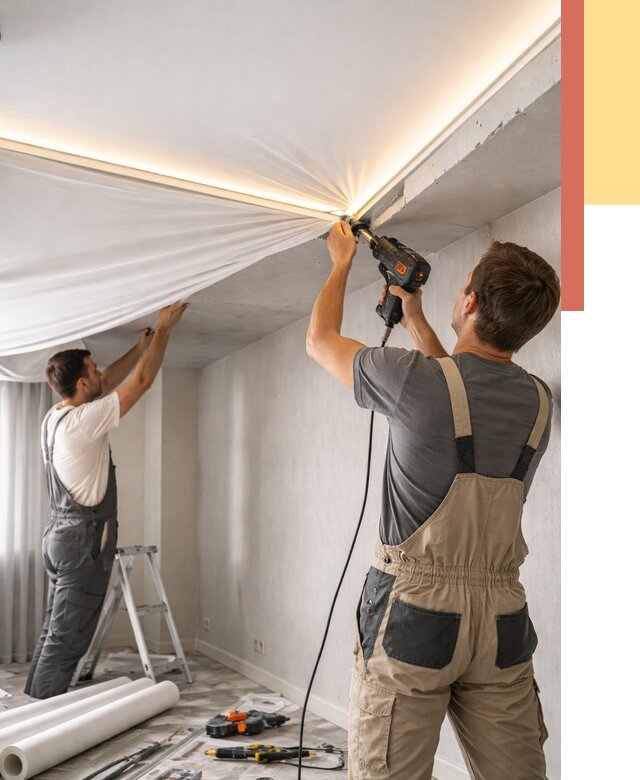 Монтаж натяжного потолка с подсветкой в Печоре от 967 руб. | ОТДЕЛОЧНИК-Пчр