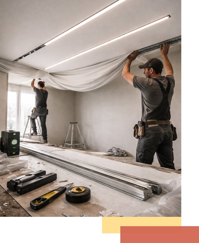 Монтаж натяжных потолков со световыми линиями в Печоре