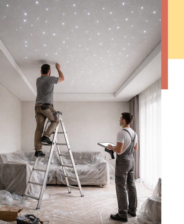 Монтаж натяжного потолка «звездное небо» в Печоре от 6618 руб. | ОТДЕЛОЧНИК-Пчр