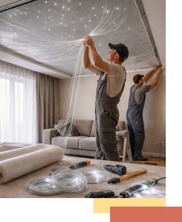 Монтаж натяжного потолка «Звездное небо» в Печоре