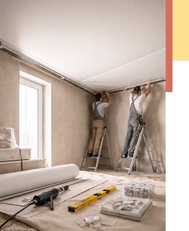 Монтаж натяжного потолка в спальне в Печоре от 3869 руб. под ключ | ОТДЕЛОЧНИК-Пчр