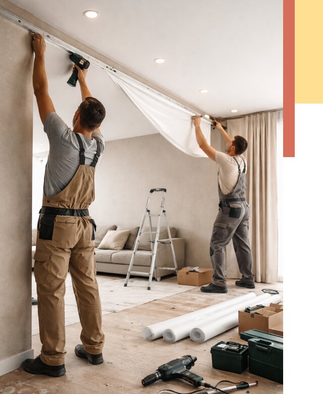 Монтаж натяжного потолка в гостиной в Печоре от 560 руб. | ОТДЕЛОЧНИК-Пчр