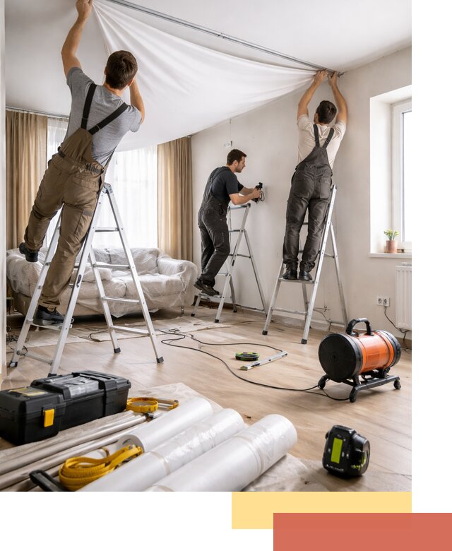 Монтаж натяжного потолка в гостиной в Печоре