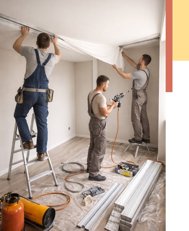 Монтаж натяжного потолка в студии в Печоре от 5600 руб. — быстро и недорого | ОТДЕЛОЧНИК-Пчр