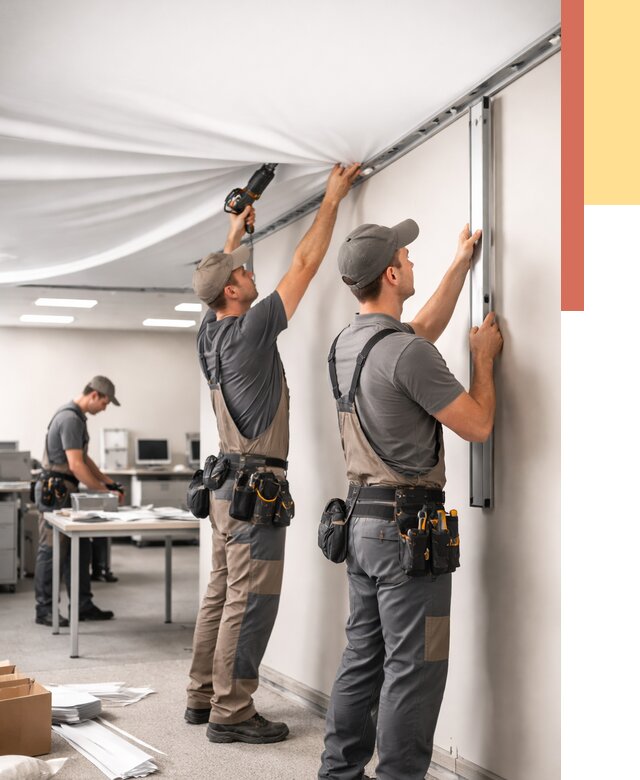 Монтаж натяжного потолка в офисе в Печоре от 458 руб/м² — быстро и недорого | ОТДЕЛОЧНИК-Пчр