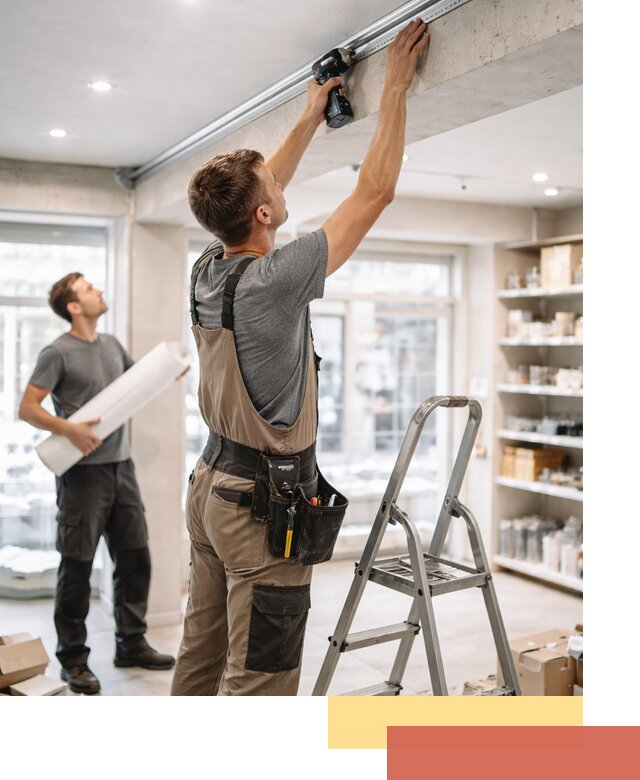 Монтаж натяжных потолков в магазине в Печоре