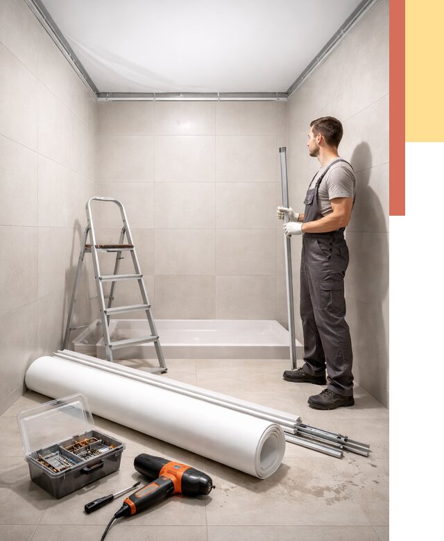 Монтаж натяжного потолка в санузле в Печоре от 1884 руб. — ОТДЕЛОЧНИК-Пчр