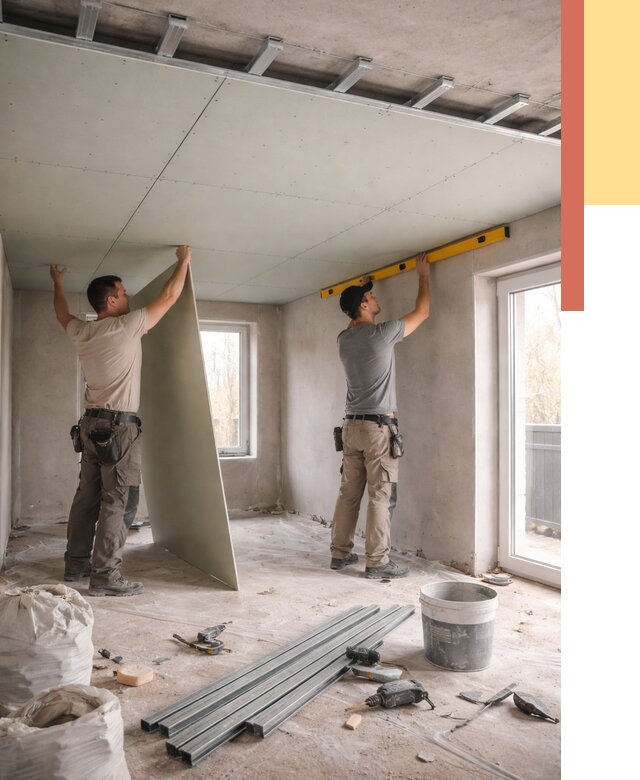 Одноуровневый потолок из гипсокартона в Печоре от 764 руб. — монтаж под ключ | ОТДЕЛОЧНИК-Пчр