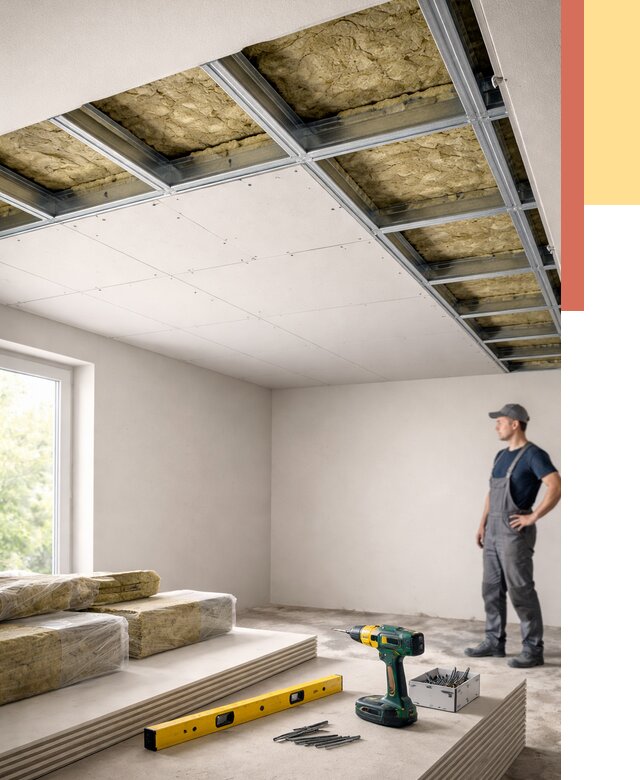 Звукоизоляция потолка ГКЛ в Печоре от 967 руб. — монтаж под ключ | ОТДЕЛОЧНИК-Пчр