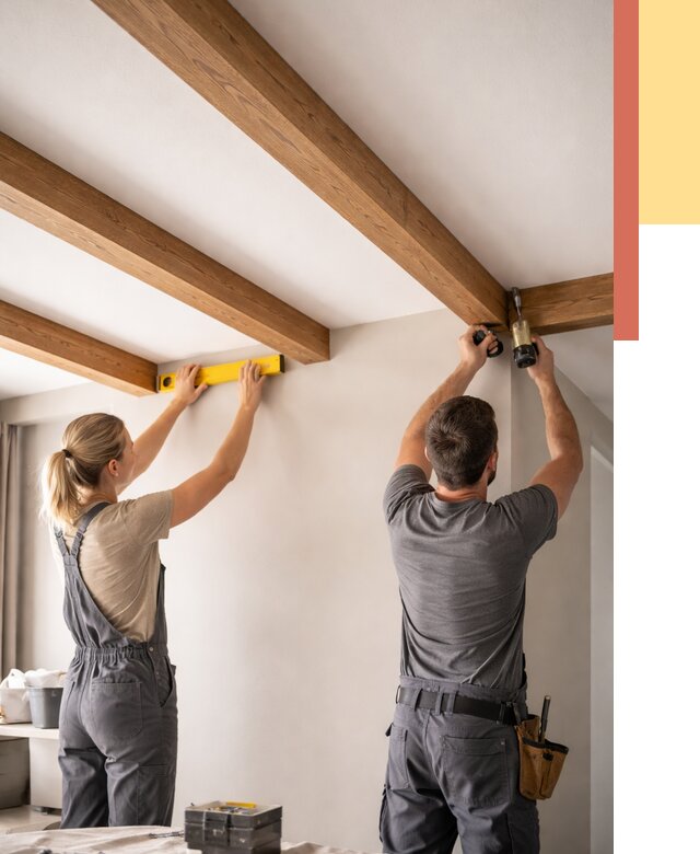 Монтаж декоративных балок на потолок в Печоре от 4276 руб. — ОТДЕЛОЧНИК-Пчр